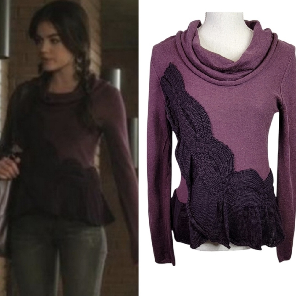 Anthropologie Moth Cowl Neck Sweater Cashmere Blend Purple SZ Medium